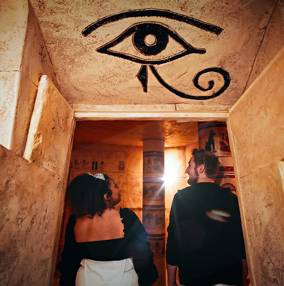 Players exploring the richly detailed Egyptian Exodus escape room at The Escapement